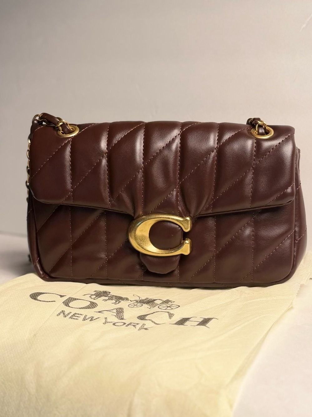 Coach Quilted Leather Shoulder Bag in Chocolate Brown with Gold Hardware